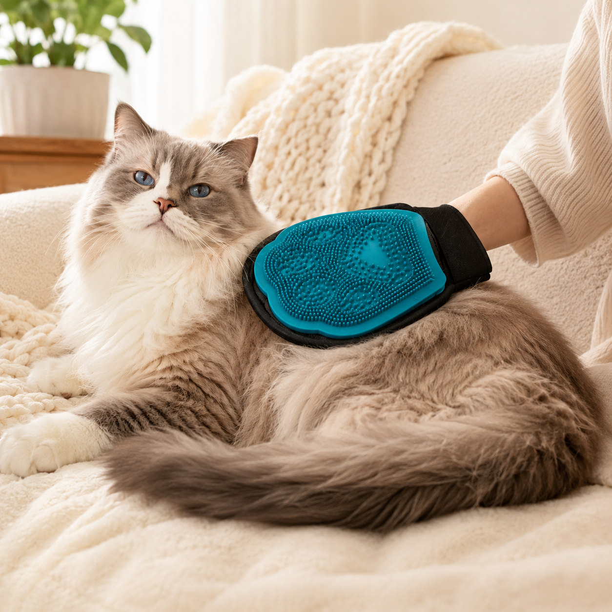 Blue Dual-Sided Pet Grooming & Bath Glove