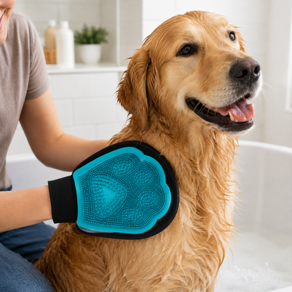 Blue Dual-Sided Pet Grooming & Bath Glove
