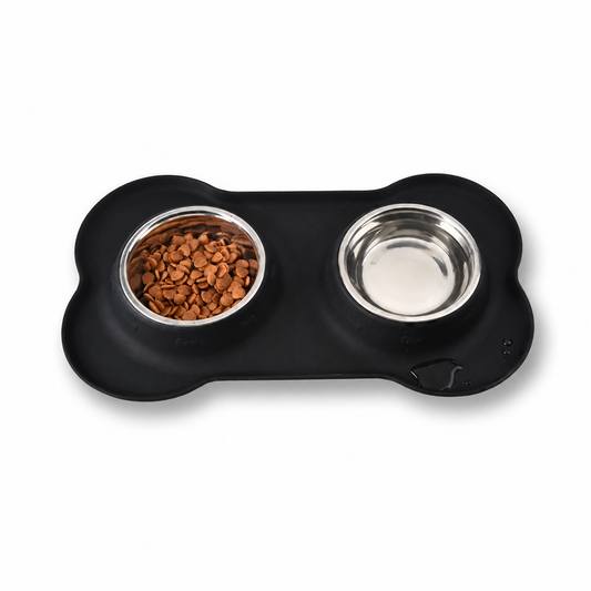 Non-Slip Double Pet Bowl Mat with Stainless Steel Bowls