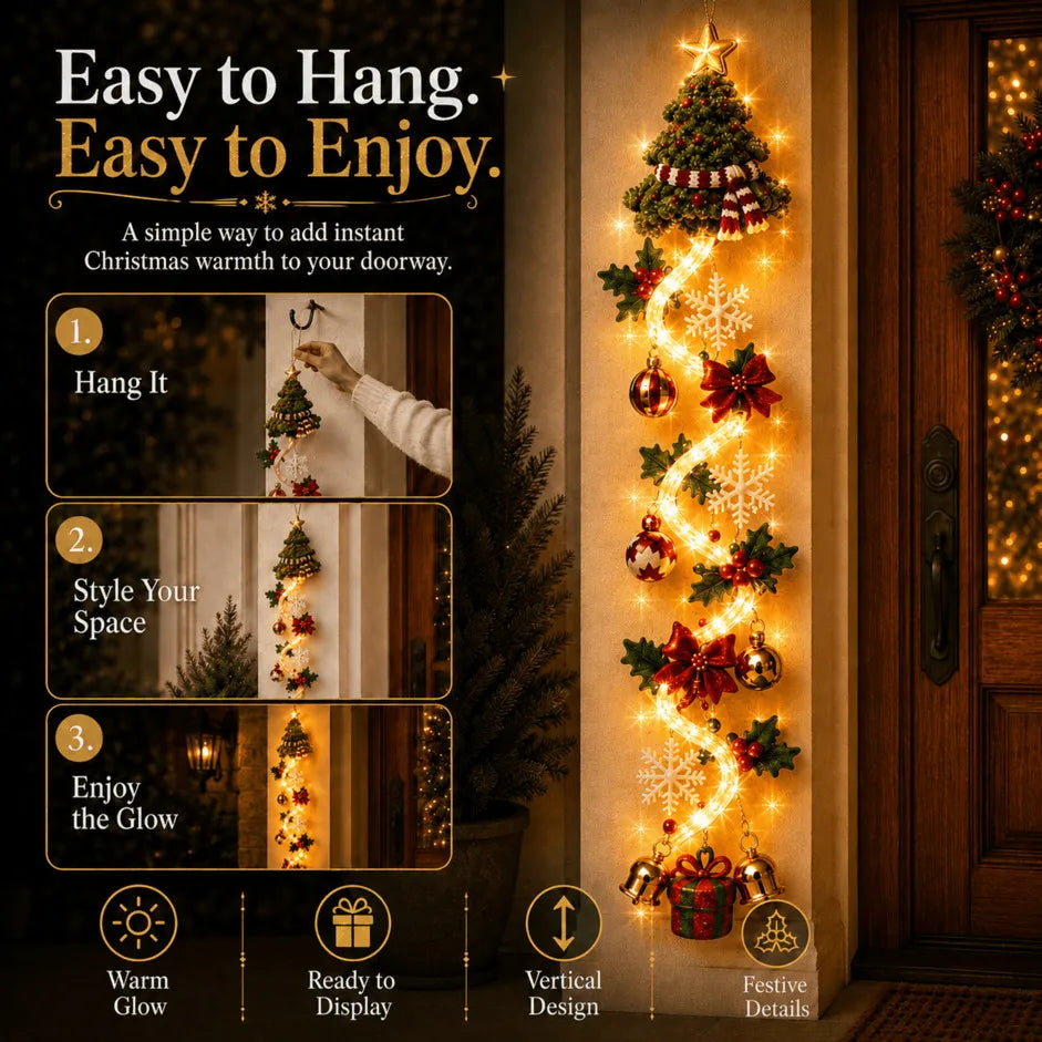 ⏳ Last Day 38% OFF – 🎄 Light-Up Christmas Door Hanger | Features 6 festive illuminated designs that cast a warm glow, combining 3D detailing with a space-saving vertical profile ✨