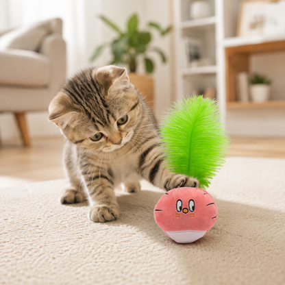 Pink Radish Feather Cat Toy with Catnip & Bell